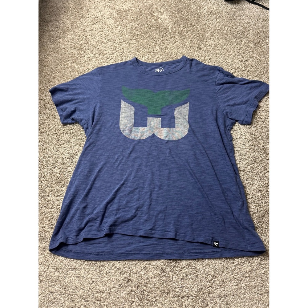 47 Brand Hartford Whalers NHL Vintage Hockey T-Shirt Blue XL Distressed Logo